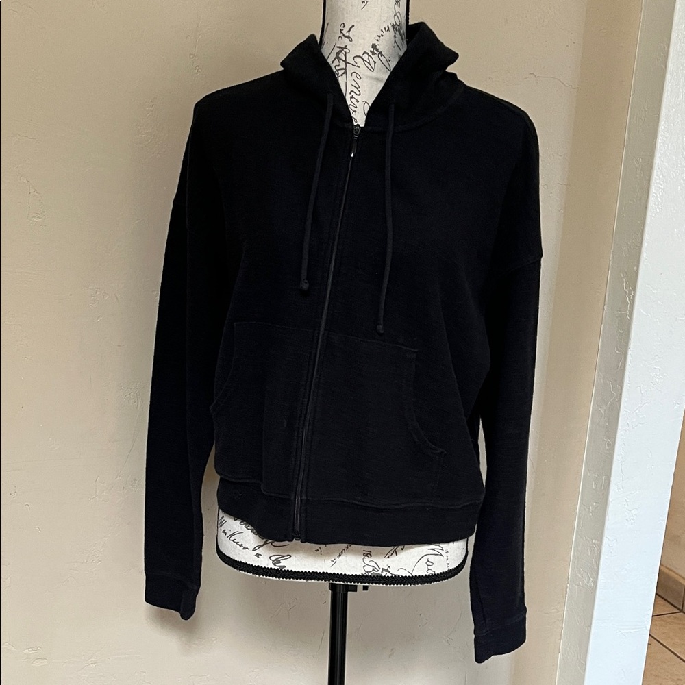 Old Navy Fleece Full Zip Hoodie Black Pullover Sweatshirt Drop Shoulder Womens M